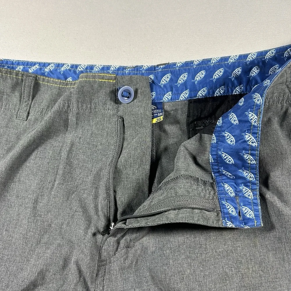 AFTCO Hybrid Fishing Shorts Mens 36 Gray Chino Quick Dry Stretch Zip Fly
